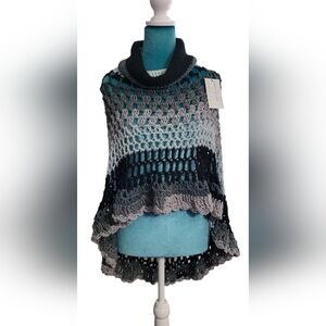 Monochrome Asymmetrical Poncho with Collar